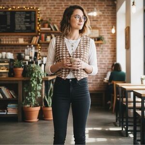 Cider Geometric Vest Top in Brown and Maroon - Vintage Inspired